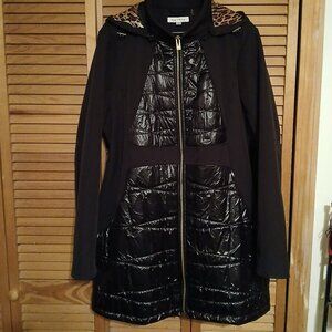 Via Spiga Women's Hooded Mixed-Media Raincoat XXL